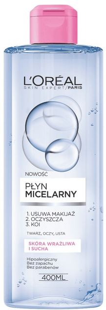 Płyn micelarny L'Oreal Paris Skin Expert do skóry wrażliwej i suchej 400 ml (3600523329939) - obraz 1