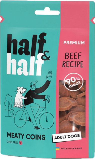 Лакомства для собак Half&Half в форме мясных монеток с говядиной 100 г (4823082431816) - изображение 1