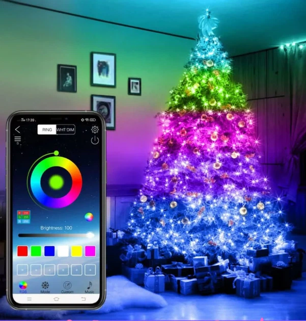 Розумна світлодіодна LED гірлянда Smart Роса стрічка 10 метрів музична RGB 5050 з Bluetooth додатком водостійка від USB з мікрофоном - Фото 4 Розумна світлодіодна LED гірлянда Smart Роса стрічка 10 метрів музична RGB 5050 з Bluetooth додатком водостійка від USB з мікрофоном - зображення 4
