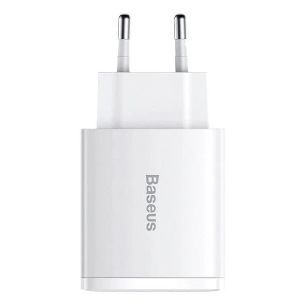 Мережевий зарядний пристрій Baseus 2USB Type-C 3A QC3.0 PD3.0 потрійний адаптер 30W з швидкою зарядкою, Білий - Фото 4 Мережевий зарядний пристрій Baseus 2USB Type-C 3A QC3.0 PD3.0 потрійний адаптер 30W з швидкою зарядкою, Білий - зображення 4