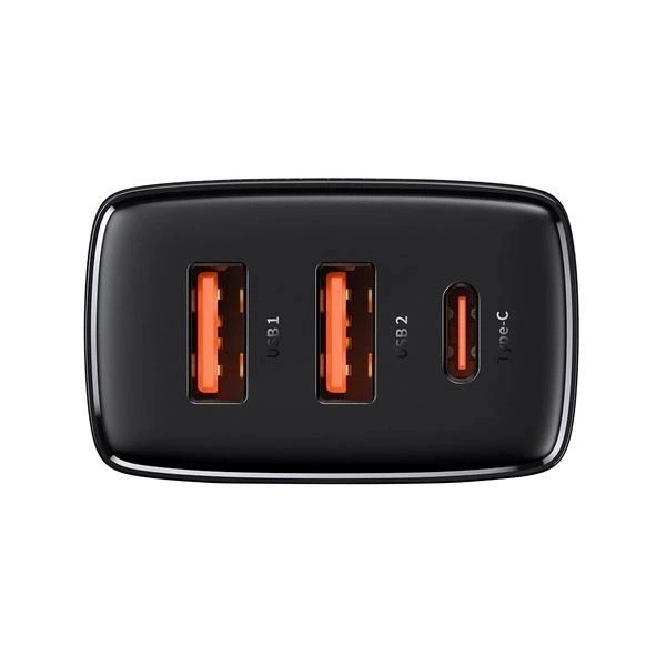 Мережевий зарядний пристрій Baseus 2USB Type-C 3A QC3.0 PD3.0 потрійний адаптер 30W з швидкою зарядкою, Чорний - зображення 3