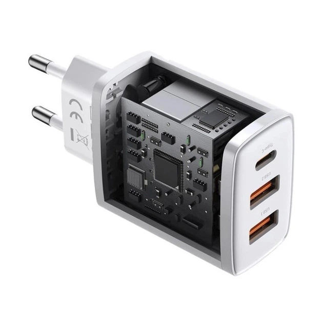 Мережевий зарядний пристрій Baseus 2USB Type-C 3A QC3.0 PD3.0 потрійний адаптер 30W з швидкою зарядкою, Білий - Фото 6 Мережевий зарядний пристрій Baseus 2USB Type-C 3A QC3.0 PD3.0 потрійний адаптер 30W з швидкою зарядкою, Білий - зображення 6