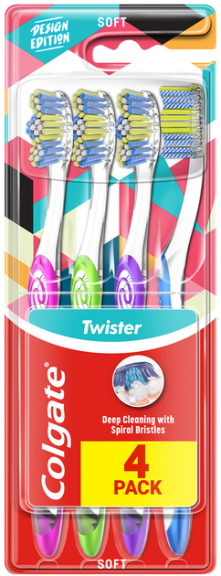 Зубна щітка Colgate Twister Глибоке очищення зі спіральними щетинками М'яка 4 шт (8718951500488) - зображення 1