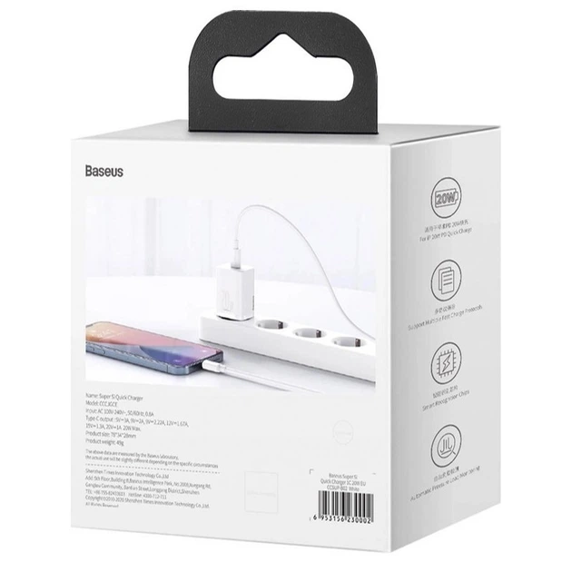 Мережевий зарядний пристрій Baseus Quick Charger адаптер Type-C з швидкою зарядкою, 20W, Білий - Фото 10 Мережевий зарядний пристрій Baseus Quick Charger адаптер Type-C з швидкою зарядкою, 20W, Білий - зображення 10
