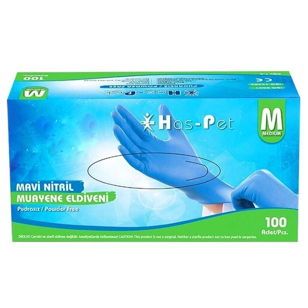Перчатки нитриловые одноразовые нестерильные без пудры M&T Displays Has-Pet размер M 100 шт - 50 пар Синие - изображение 2