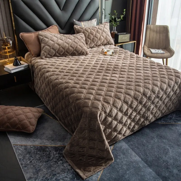 Покривало велюрове стьобане Colorful Home 200х230 Євро Coffee Кавовий ...