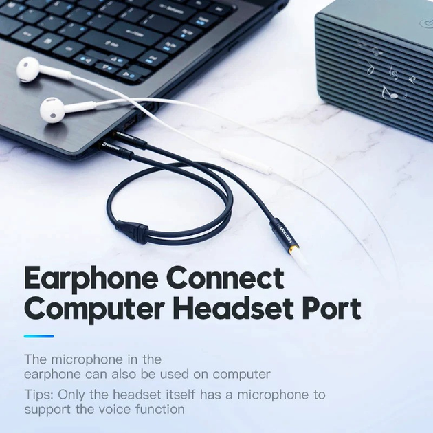 Кабель Vention Audio 3.5mm F 4pin - 2x3.5mm M 3pin 1 м, с поддержкой микрофона, стерео (BBTBF) - Фото 2 Кабель Vention Audio 3.5mm F 4pin - 2x3.5mm M 3pin 1 м, с поддержкой микрофона, стерео (BBTBF) - зображення 2