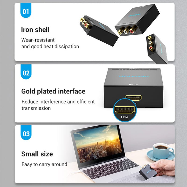 Перехідник Vention HDMI - AV (RCA), v1.4, 1080p (AEEB0) - Фото 3 Перехідник Vention HDMI - AV (RCA), v1.4, 1080p (AEEB0) - зображення 3