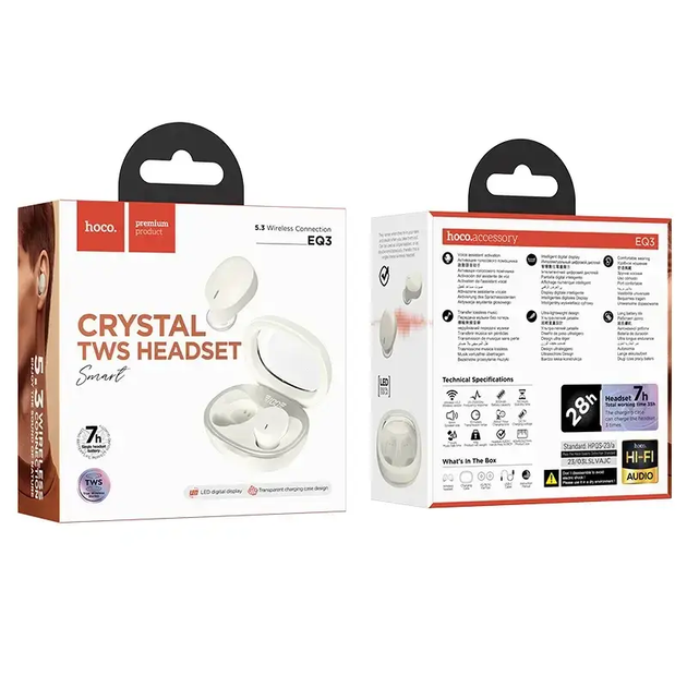 Навушники бездротові HOCO EQ3 Smart true wireless BT headset Milky White - изображение 5