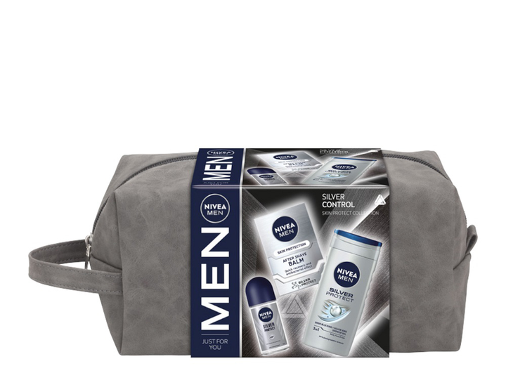 Zestaw Nivea Men Silver Control żel pod prysznic 250 ml + balsam po goleniu 100 ml + antyperspirant roll-on 50 ml + kosmetyczka (9005800373263) - obraz 1