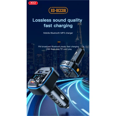 FM модулятор XO BCC08 автомобільний зарядний пристрій MP3/PD/2USB/3,1A Чорни (XO-BCC08) - изображение 11