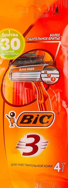 Мужской станок для бритья "Sensitive 3", 4 шт. - Bic 4шт (116909-34418) - Фото 1 Мужской станок для бритья "Sensitive 3", 4 шт. - Bic 4шт (116909-34418) - изображение 1