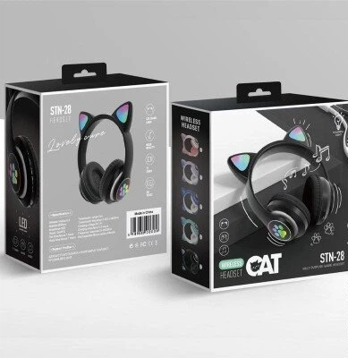 Детские беспроводные Bluetooth наушники Cat Ear (ушки светятся) Черные - изображение 4