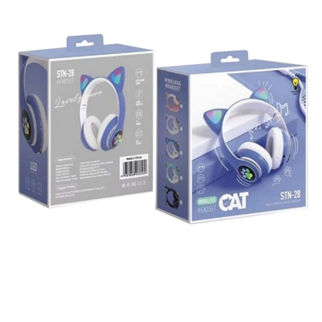 Детские беспроводные Bluetooth наушники Cat Ear (ушки светятся) Синие ...
