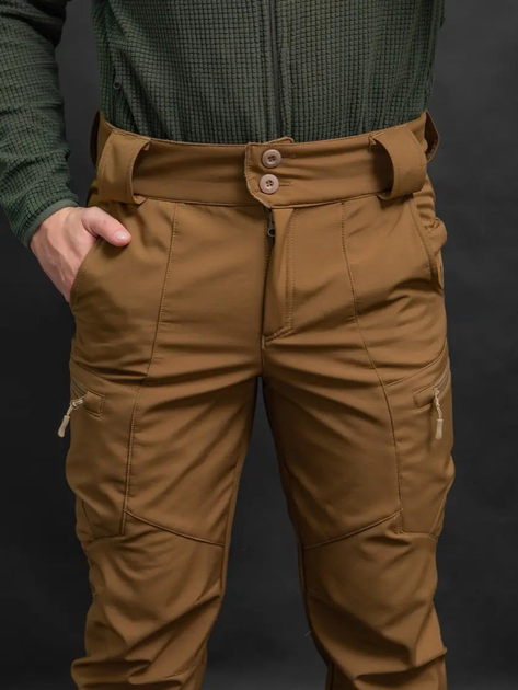 Мужские штаны Soft Shell демисезонные на флисе цвет Койот S - изображение 2