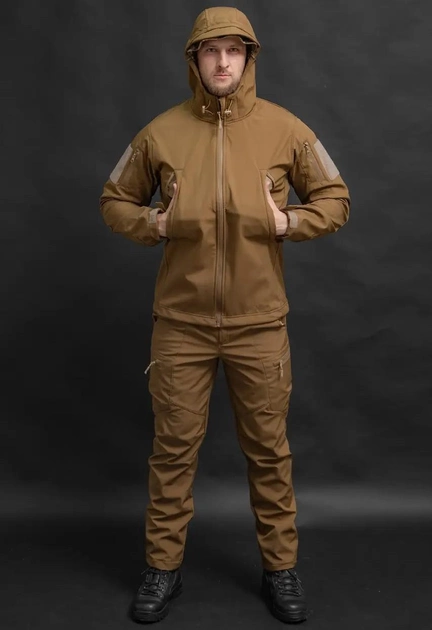 Чоловічий демісезонний костюм Softshell з Липучками під Шеврони колір койот Куртка і штани 3XL - зображення 1