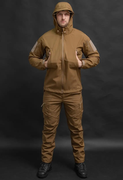 Чоловічий демісезонний костюм Softshell з Липучками під Шеврони колір койот Куртка і штани S - зображення 1