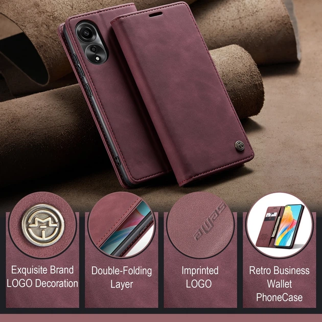 Чохол книжка з магнітом OPPO A78 4G CaseMe Wine (34419-42) - Фото 2 Чохол книжка з магнітом OPPO A78 4G CaseMe Wine (34419-42) - зображення 2