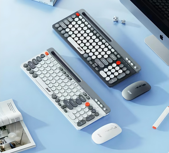 Бездротовий комплект ACER OKR215 клавіатура + миша, Bluetooth+2.4 ГГц, white - Фото 6 Бездротовий комплект ACER OKR215 клавіатура + миша, Bluetooth+2.4 ГГц, white - зображення 6