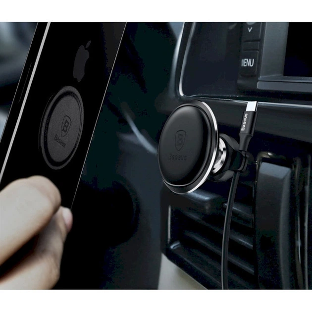 Автомобильный держатель для смартфона Baseus Magnetic Air Vent Car Mount Holder with cable clip Black SUGX-A01 (YM933) - Фото 4 Автомобильный держатель для смартфона Baseus Magnetic Air Vent Car Mount Holder with cable clip Black SUGX-A01 (YM933) - изображение 4