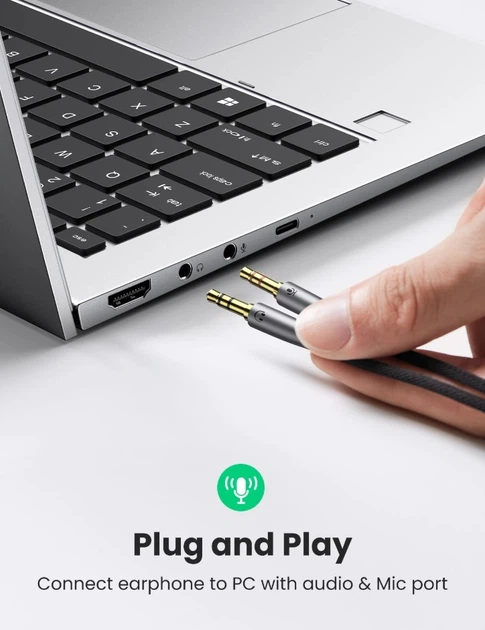 Сплиттер Ugreen переходник-разветвитель 3.5mm 2 AM to 3.5mm AF с нейлоновой оплеткой 22СМ Metal Black (YM826) - изображение 2