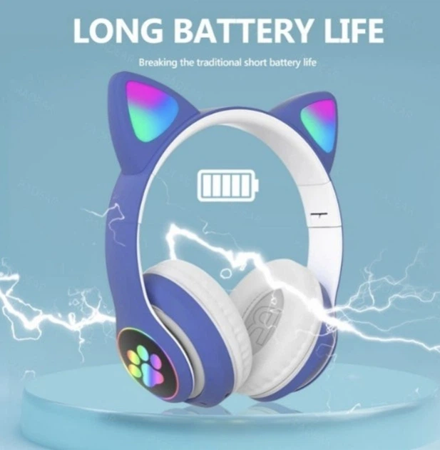 Бездротові Bluetooth навушники з вушками GoVern Cat Ear 23 та LED підсвічуванням дитячі Blue - Фото 2 Бездротові Bluetooth навушники з вушками GoVern Cat Ear 23 та LED підсвічуванням дитячі Blue - изображение 2