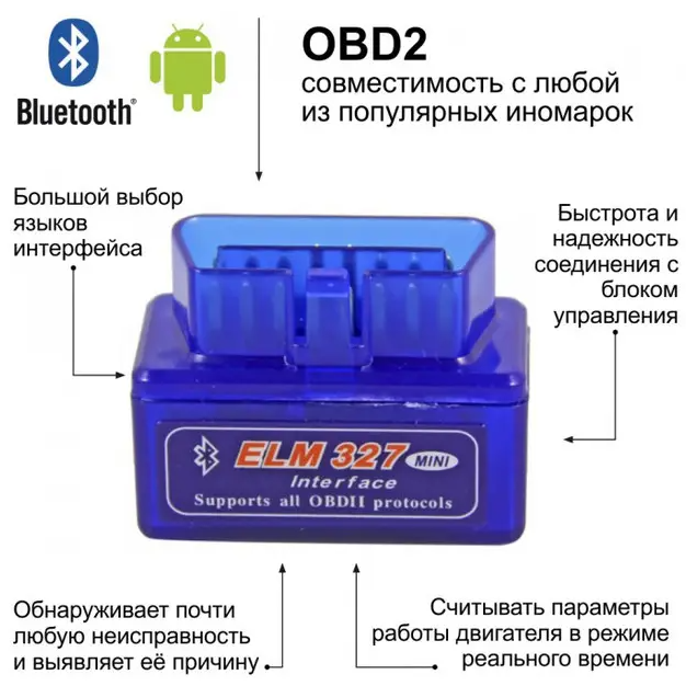 Автосканер ELM327 Mini адаптер для диагностики авто Bluetooth ELM327 v2.1 OBD-II (OBD2) - Фото 3 Автосканер ELM327 Mini адаптер для диагностики авто Bluetooth ELM327 v2.1 OBD-II (OBD2) - изображение 3