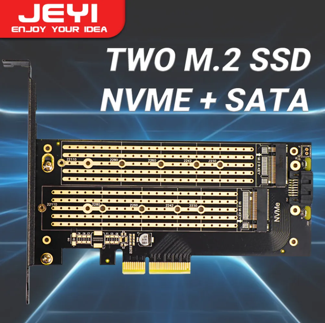 Перехідник Адаптер PCI-E на Dual M.2 SSD JEYI SK6 (NVME (m Key) and SATA (b Key) SSD) - зображення 2