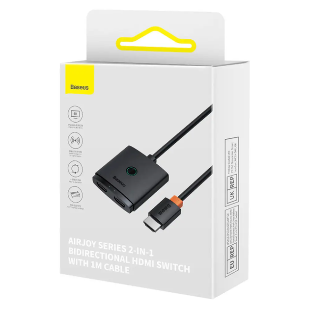 HDMI спліттер комутатор на 2 порти Baseus AirJoy Series 2-in-1 HDMI Switch 4K 60 Гц з кабелем 1м - зображення 10
