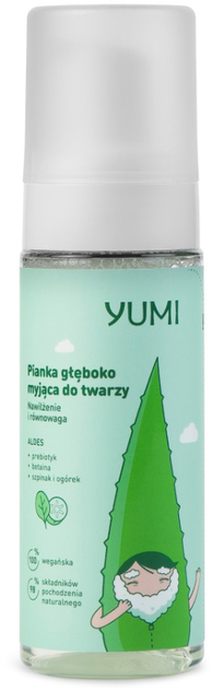 Pianka głęboko myjąca do twarzy Yumi nawilżająco-równoważąca Ogórek i Szpinak 180 ml (5902693164227) - obraz 1