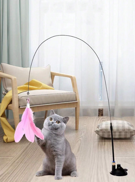 Інтерактивна іграшка для котів з пером та дзвіночком на присосці Cat Stick Sucker Rose - изображение 2