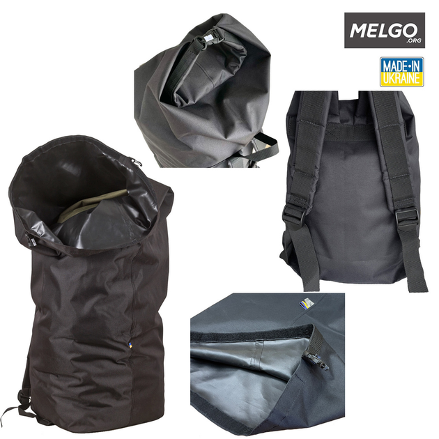 Баул-рюкзак 100 л Оксфорд 600 вологозахисний Чорний тактичний, речовий мішок армійський MELGO - зображення 2