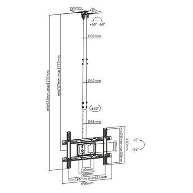 Потолочный крепеж Itech Celb-54N для ТВ 37"-80" нагрузка 50кг Черный - изображение 5