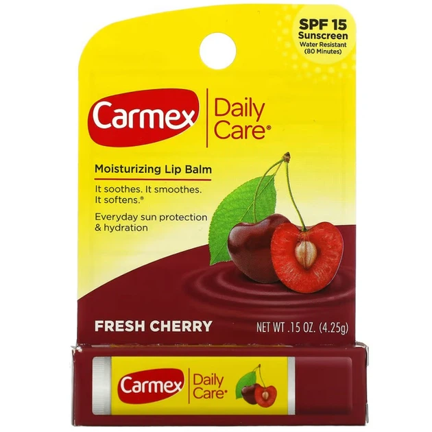 Бальзам для губ Carmex Daily Care Moisturizing Lip Balm Fresh Cherry SPF 15 4.25 г - Фото 2 Бальзам для губ Carmex Daily Care Moisturizing Lip Balm Fresh Cherry SPF 15 4.25 г - зображення 2