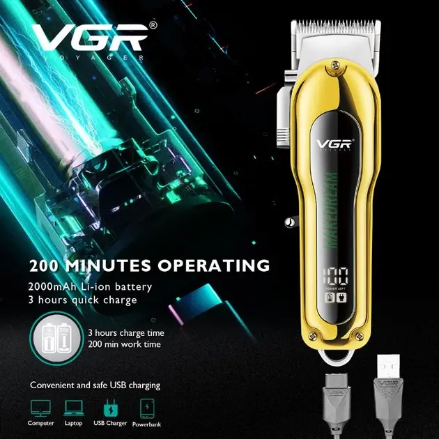 Професійна електрична машинка для стрижки волосся VGR V-680, Машинка для стрижки з дисплеєм - зображення 6