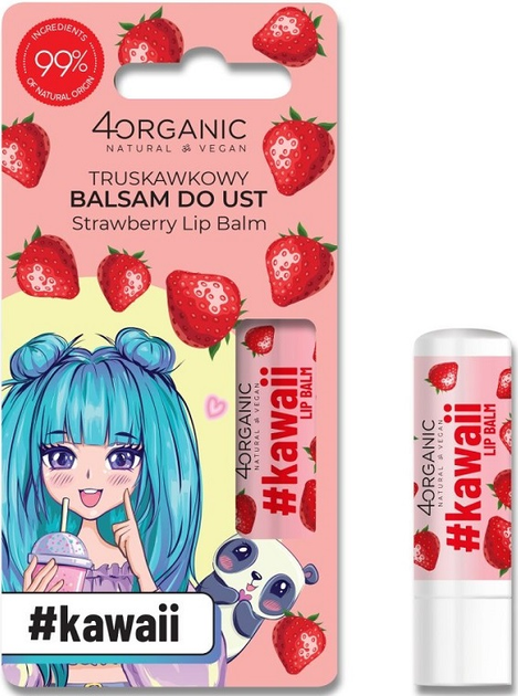 Balsam do ust 4organic #Kawaii Strawberry naturalny 5 g (5904181931502) - obraz 1