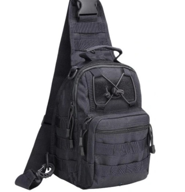 Рюкзак через плечо однолямочный Nela-Styl mix54 20 л сумка городская походная повседневная нейлон 900D и парусина органайзер для личных вещей черный - изображение 1
