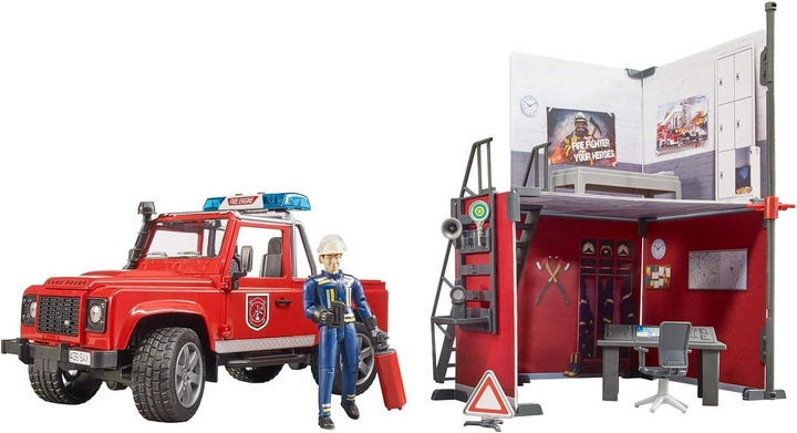 Zestaw do zabawy Bruder Fire station with a Land Rover Defender (62701) (4001702627027) - obraz 2
