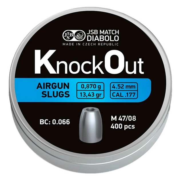 Пули JSB Diabolo KnockOut Slugs 0,87 гр. 4,52 мм (400 шт) - изображение 1