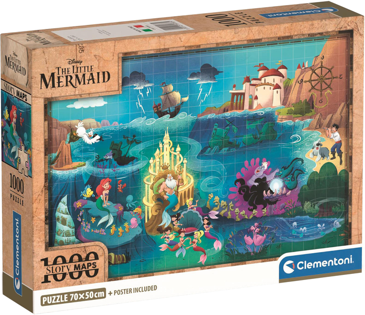 Пазл Clementoni Compact Disney Maps Little Mermaid 1000 елементів (8005125397839) - зображення 1