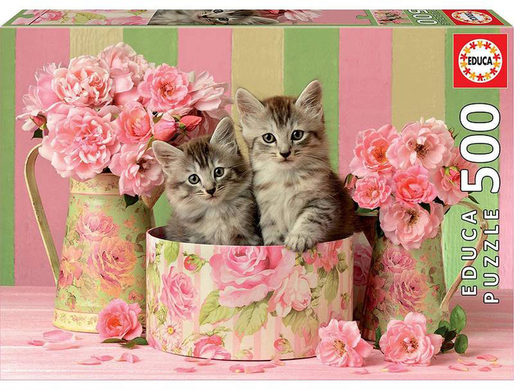 Пазл Educa Кішки з трояндами 500 елементів (8412668179608) - зображення 1