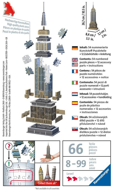 3D Пазл Ravensburger міні будівлі. Empire State Building (4005556112715) - зображення 2