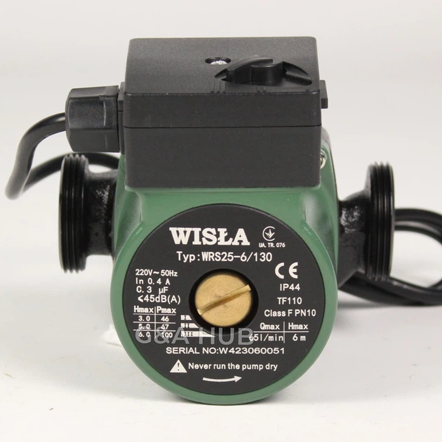 Насос циркуляційний Wisla WRS 25/6-130 + гайки Ø25 для системи оплаення - Фото 2 Насос циркуляційний Wisla WRS 25/6-130 + гайки Ø25 для системи оплаення - зображення 2
