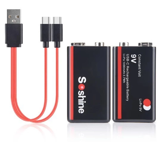 Аккумулятор Li-Pol Крона 9V (6F22) Soshine 9V 1000mAh USB Type-C - Фото 6 Аккумулятор Li-Pol Крона 9V (6F22) Soshine 9V 1000mAh USB Type-C - изображение 6