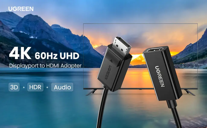 Переходник UGREEN MM137 DisplayPort to HDMI 4K 60Hz 25 см Black (70694) - изображение 2