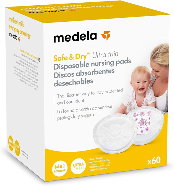 Лактаційні вкладки Medela Safe & Dry Disposable Absorbent Discs 60 шт (7612367063142) - зображення 1
