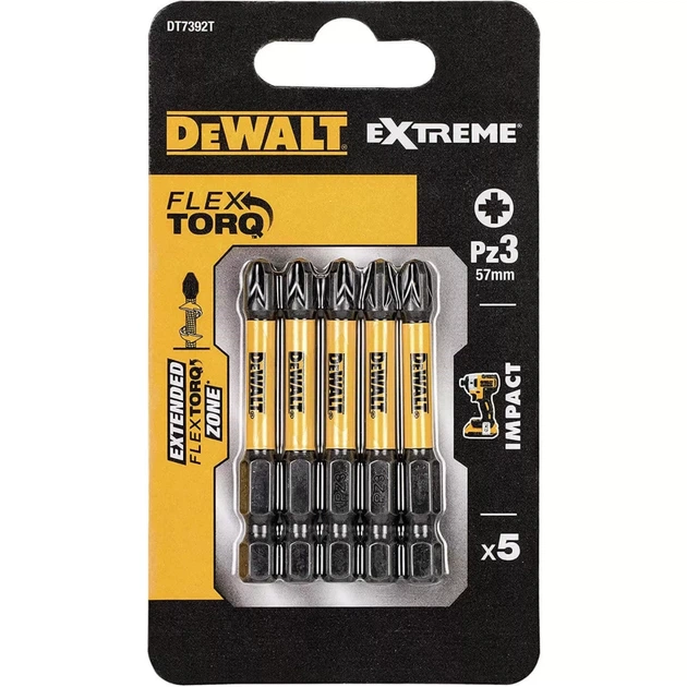 Набор бит DeWALT IMPACT TORSION, ударные, Pozidriv, Pz3, L=57 мм, 5 шт (DT7392T) - Фото 1 Набор бит DeWALT IMPACT TORSION, ударные, Pozidriv, Pz3, L=57 мм, 5 шт (DT7392T) - изображение 1