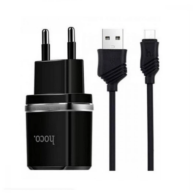 Мережевий зарядний пристрій HOCO C12 Smart dual USB (Micro cable)charger set Black - Фото 1 Мережевий зарядний пристрій HOCO C12 Smart dual USB (Micro cable)charger set Black - изображение 1
