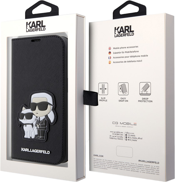 Etui z klapką Karl Lagerfeld Saffiano Karl&Choupette do Apple iPhone 14 Pro Max Black (3666339122812) - obraz 1