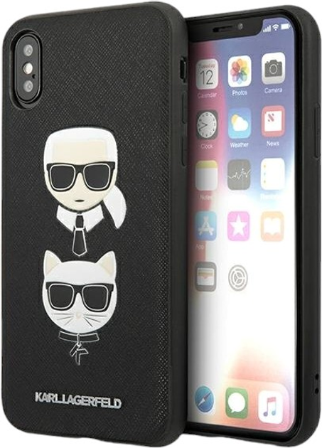 Панель Karl Lagerfeld Saffiano Karl&Choupette Head do Apple iPhone XS Max Black (3666339055011) - зображення 1